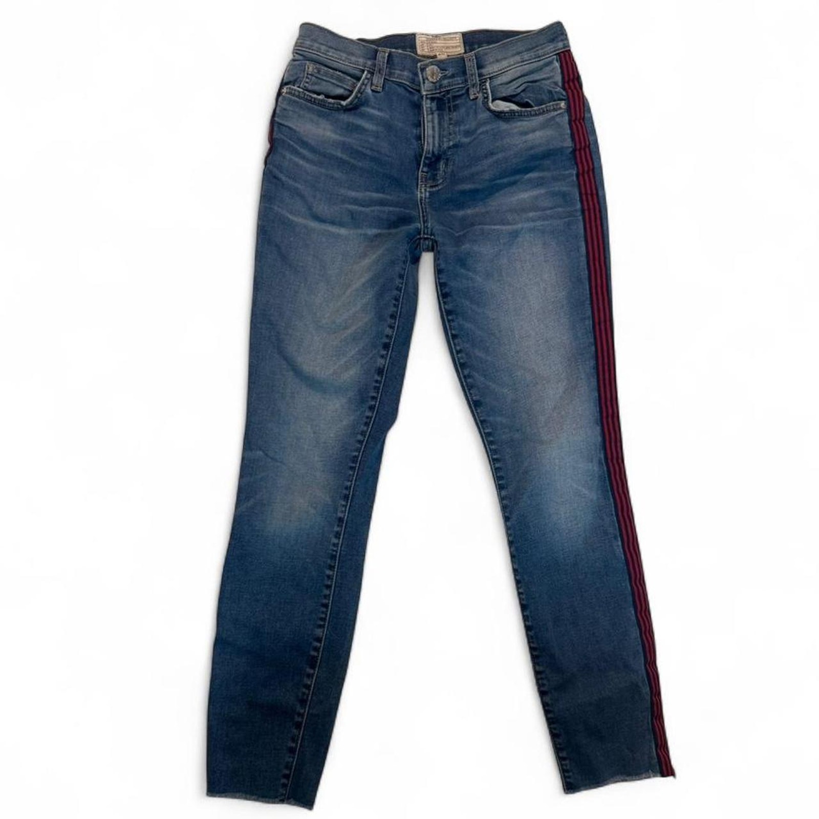 Current/Elliott Mid Waist Skinny Jeans Powell Side Stripe Raw Hem Ankle Denim 26